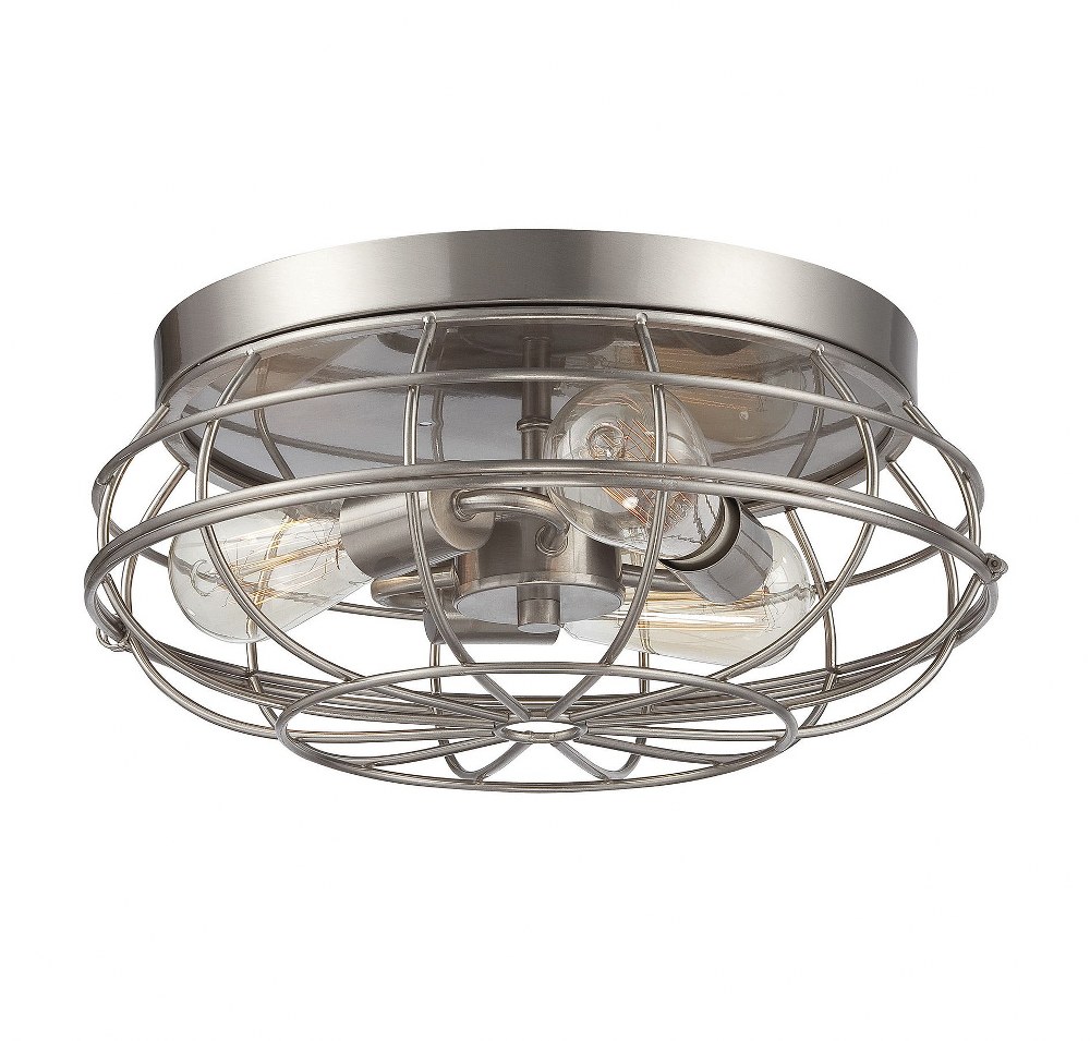 Savoy House-6-8074-15-SN-3 Light Flush Mount-Industrial Style with Rustic and Farmhouse Inspirations-6.5 inches tall by 15 inches wide   Satin Nickel Finish