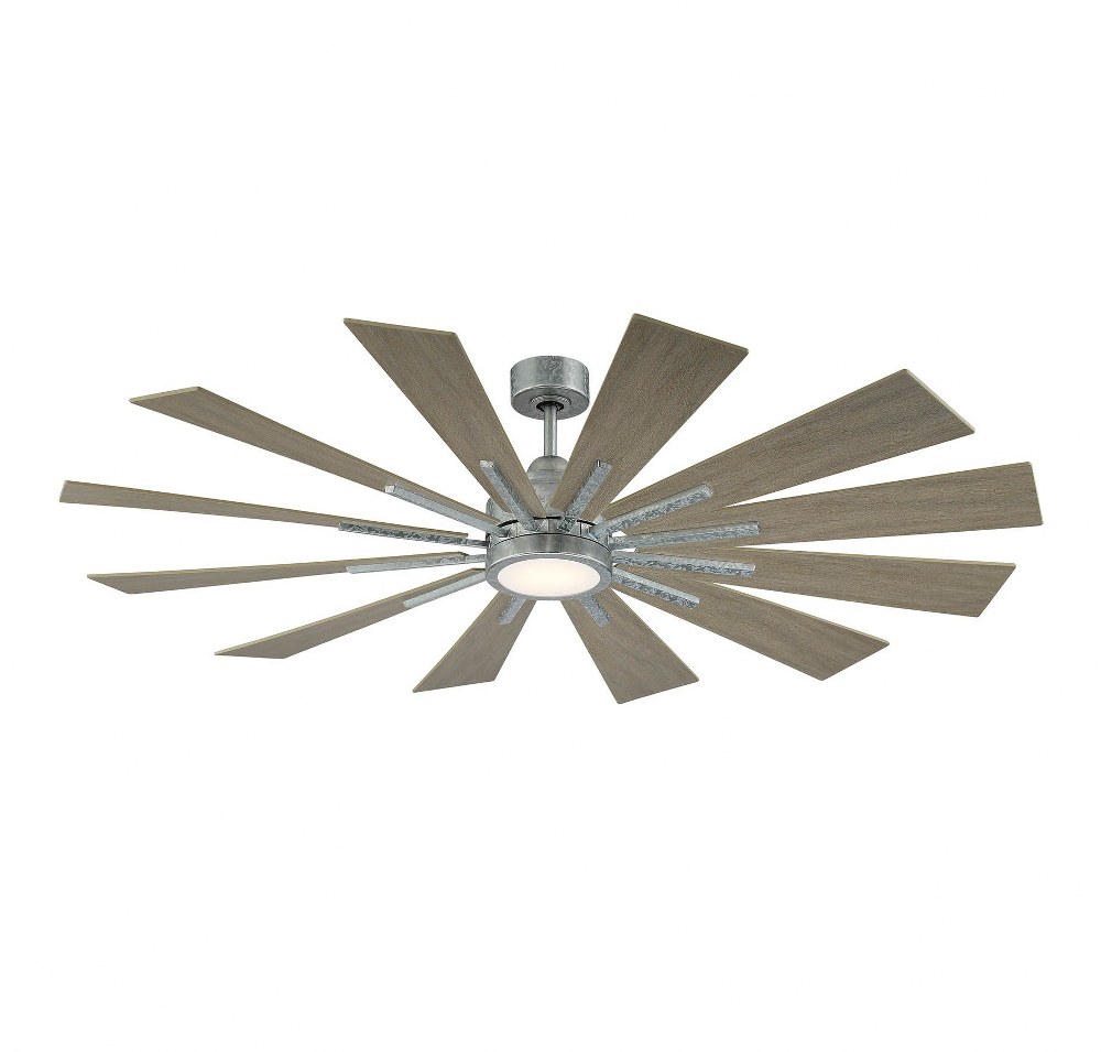 Savoy House-60-760-12WO-168-12 Blade Ceiling Fan with Light Kit-Farmhouse Style with Contemporary and Rustic Inspirations-8.08 inches tall by 60 inches wide Galvanized  Galvanized Finish with Weathere