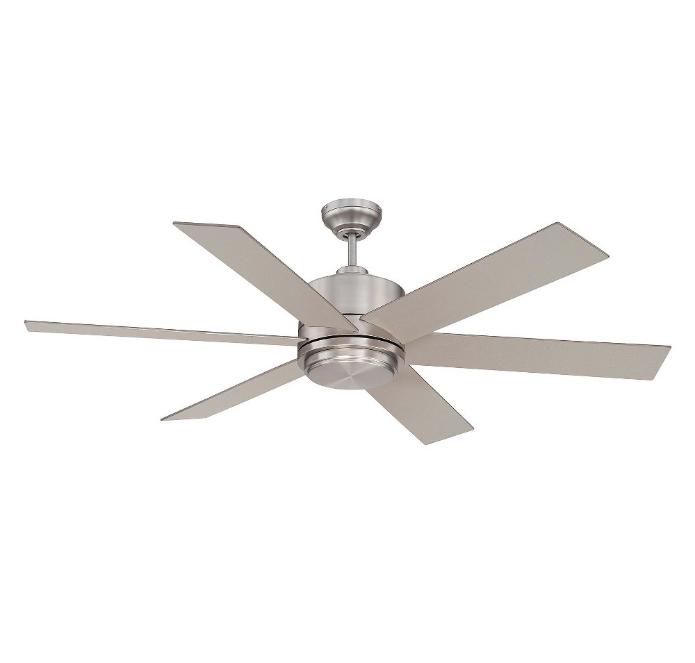 Savoy House-60-820-6SV-SN-6 Blade Outdoor Ceiling Fan with Light Kit-Modern Style with Contemporary and Transitional Inspirations-17.71 inches tall by 60 inches wide   Satin Nickel Finish with Silver 