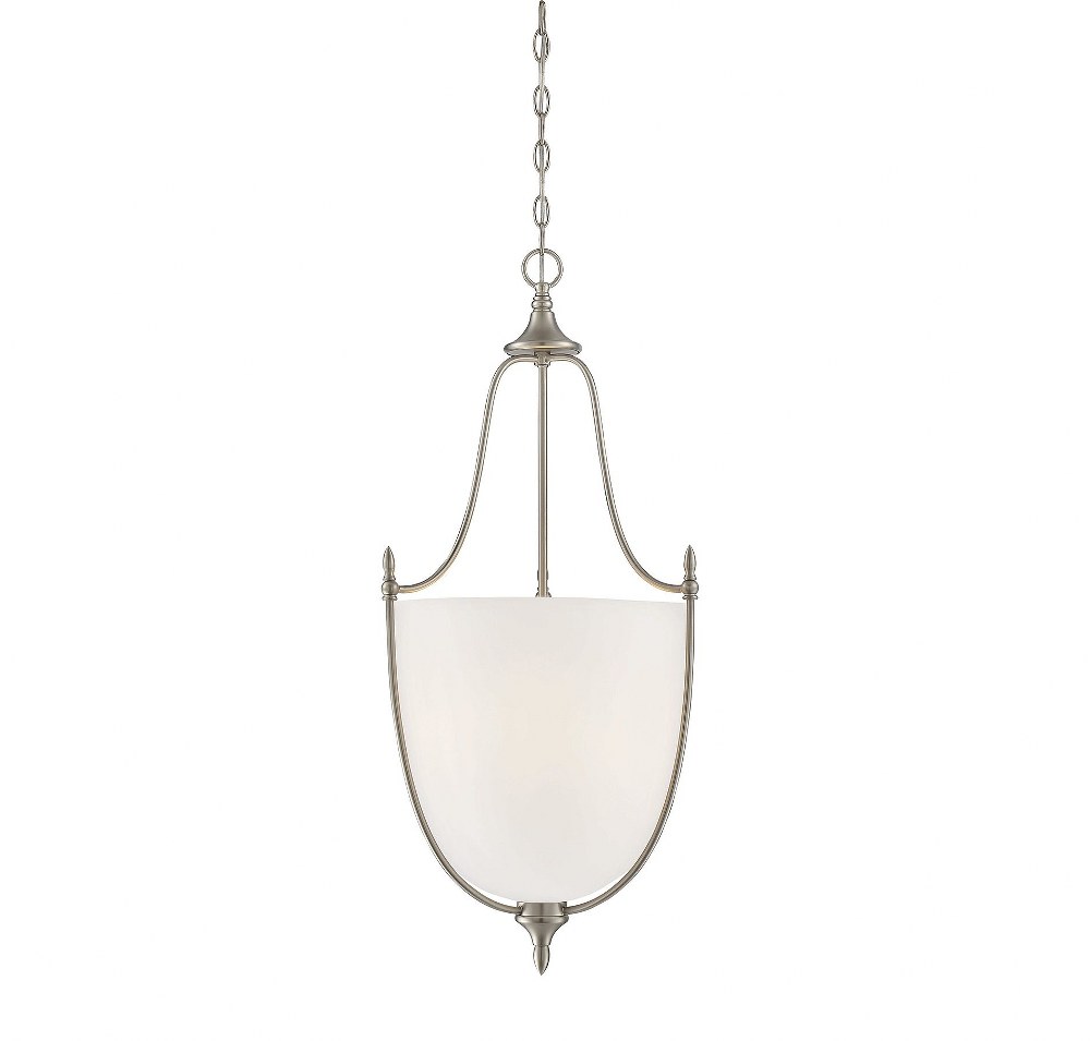 Savoy House-7-1003-3-SN-Wide Pendant-Contemporary Style with Transitional and Traditional Inspirations-34 inches tall by 16 inches wide Satin Nickel  Satin Nickel Finish with White Frosted Glass