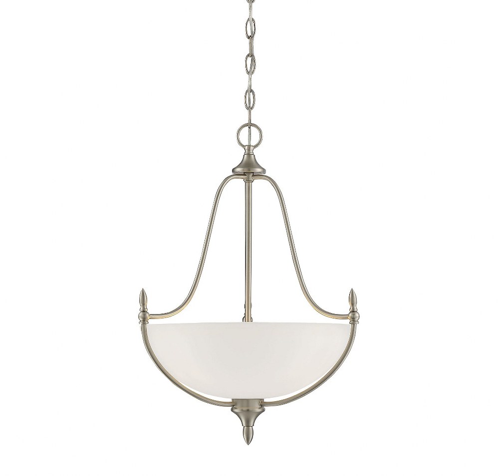 Savoy House-7-1004-3-SN-Wide Pendant-Contemporary Style with Transitional and Traditional Inspirations-22 inches tall by 18 inches wide Satin Nickel  Satin Nickel Finish with White Frosted Glass