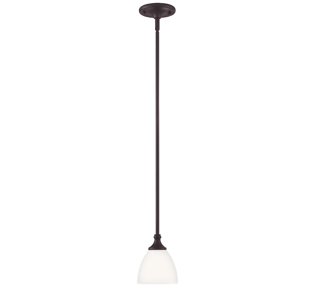 Savoy House-7-1010-1-13-1 Light Mini Pendant-Traditional Style with Transitional Inspirations-9.5 inches tall by 5.5 inches wide English Bronze  Satin Nickel Finish with White Frosted Glass