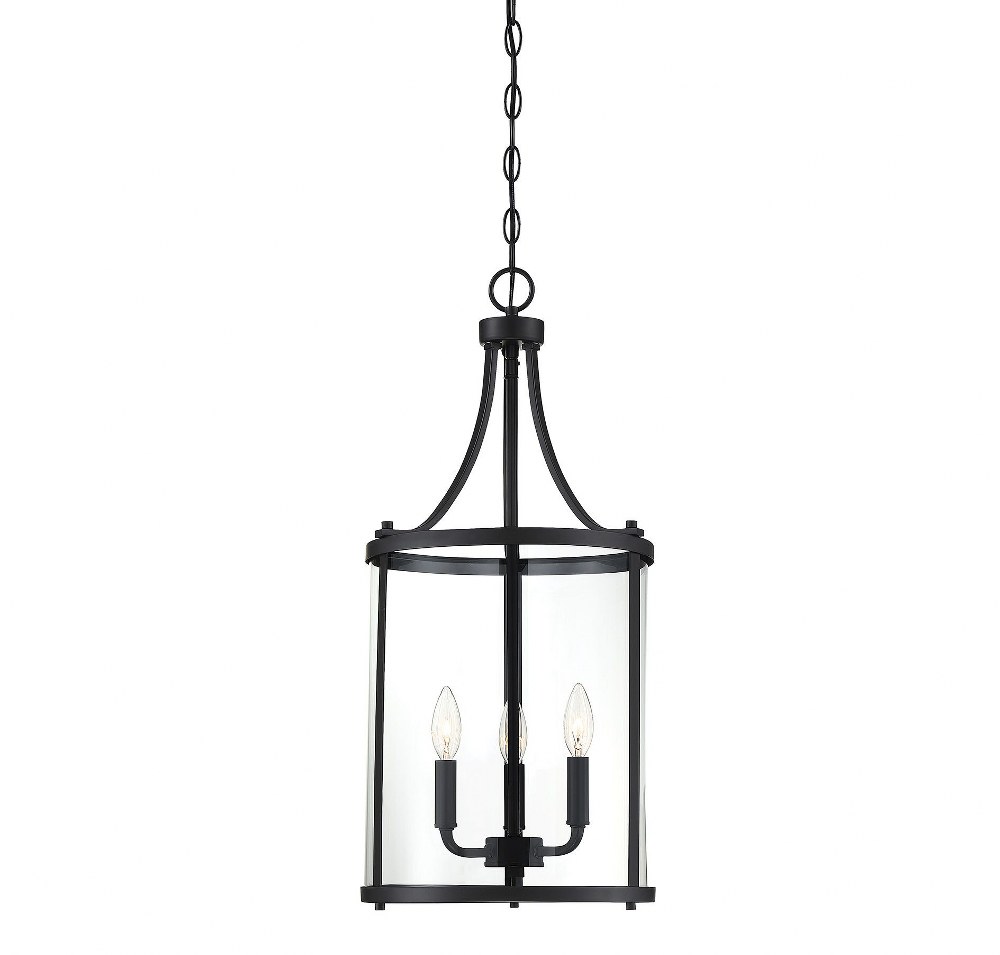 Savoy House-7-1040-3-BK-3 Light Small Foyer-Transitional Style with Traditional and Contemporary Inspirations-26 inches tall by 12 inches wide Black  Satin Nickel Finish with Clear Glass