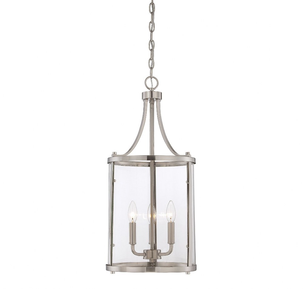 Savoy House-7-1040-3-SN-3 Light Small Foyer-Transitional Style with Traditional and Contemporary Inspirations-26 inches tall by 12 inches wide Satin Nickel  Satin Nickel Finish with Clear Glass