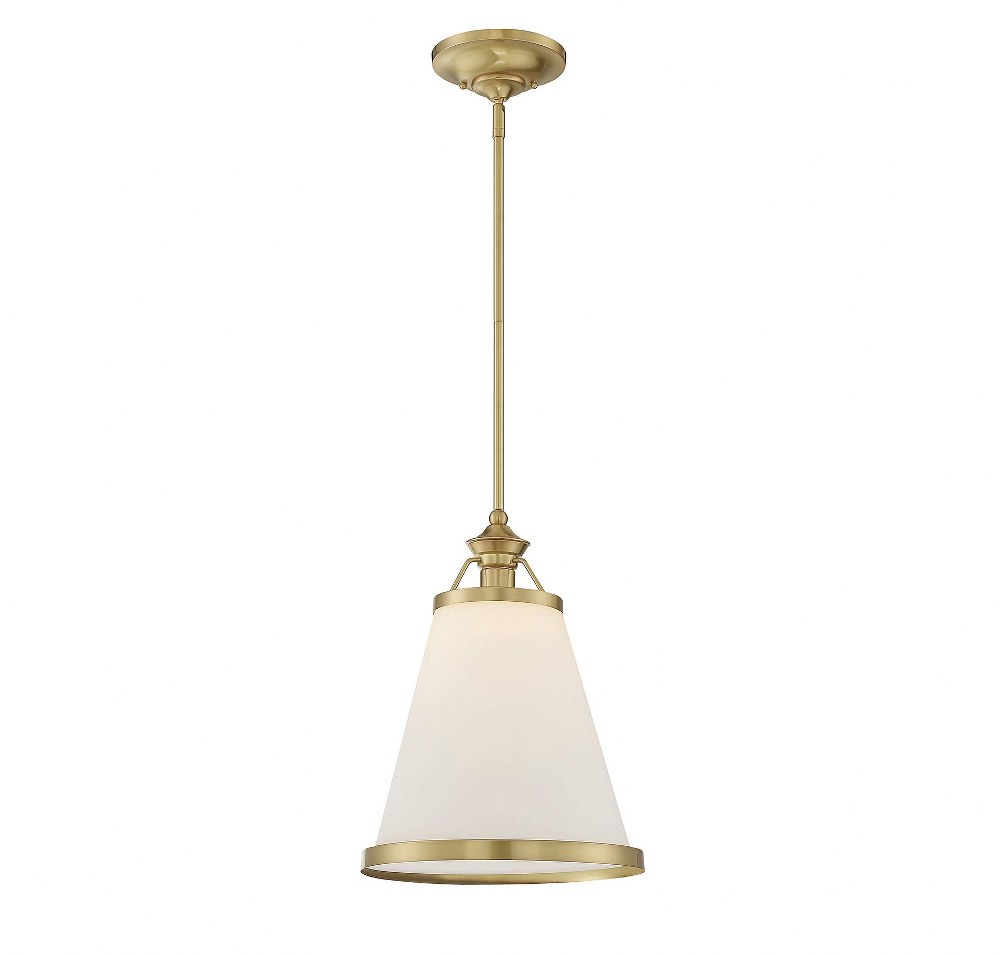 Savoy House-7-130-1-63-1 Light Mini-Pendant-Transitional Style with Traditional and Contemporary Inspirations-9.5 inches tall by 10 inches wide Warm Brass Lustre  Satin Nickel Finish with White Opal G