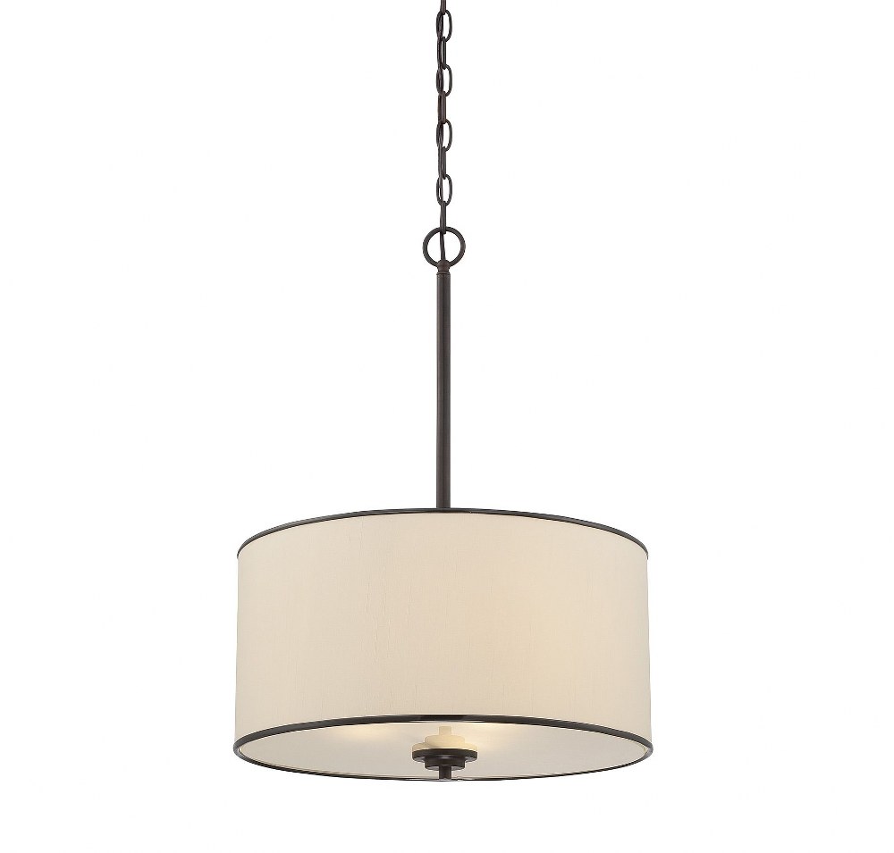 Savoy House-7-1502-3-13-3 Light Pendant-Traditional Style with Transitional and Shabby Chic Inspirations-25 inches tall by 18 inches wide   English Bronze Finish with Cream Fabric Shade