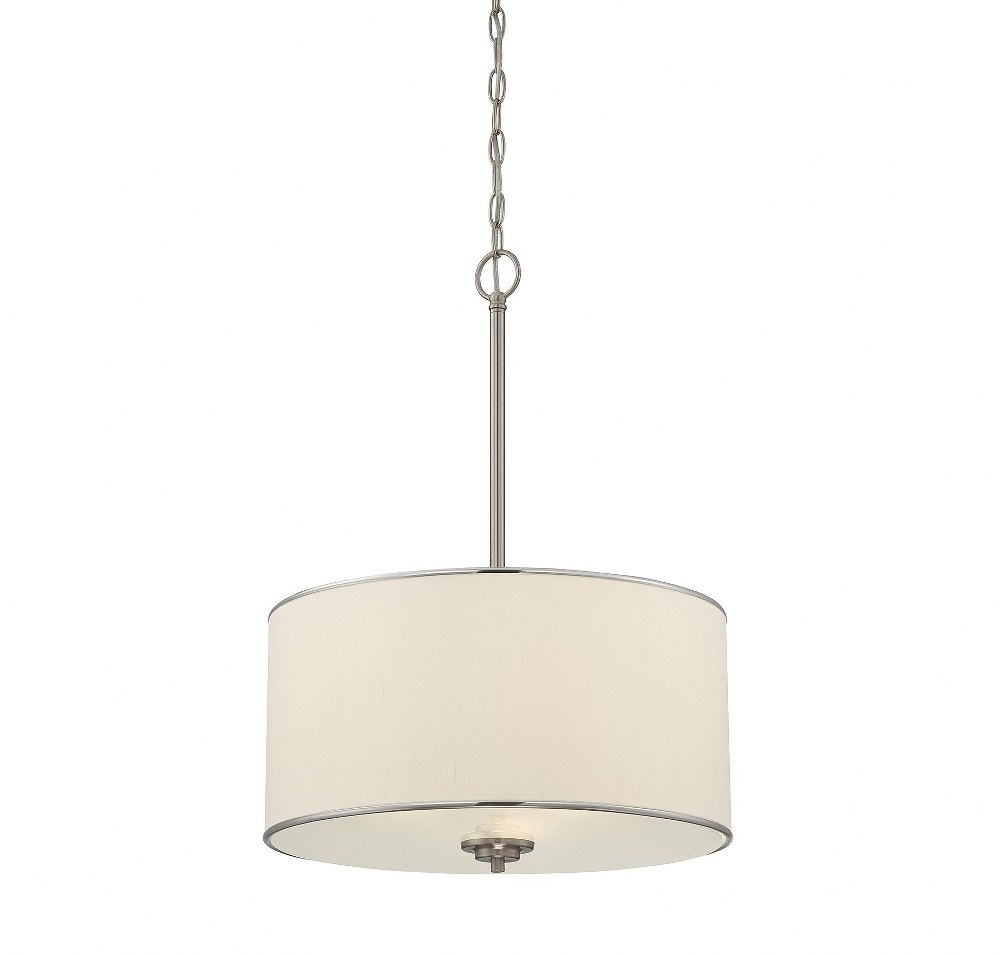 Savoy House-7-1502-3-SN-3 Light Pendant-Traditional Style with Transitional and Shabby Chic Inspirations-25 inches tall by 18 inches wide   Satin Nickel Finish with Soft White Fabric Shade