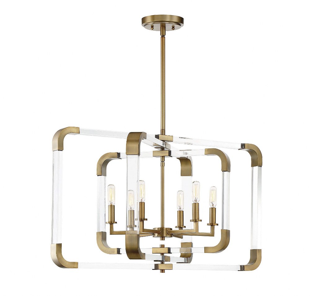 Savoy House-7-1660-6-322-6 Light Pendant-Contemporary Style with Modern and Mid-Century Modern Inspirations-20.5 inches tall by 24.75 inches wide Warm Brass  Warm Brass Finish with White Acrylic Glass