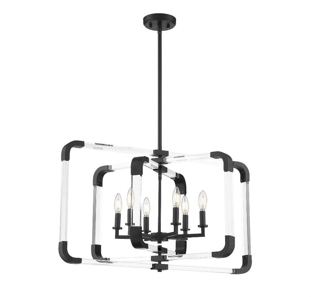 Savoy House-7-1660-6-89-6 Light Pendant-Contemporary Style with Modern and Mid-Century Modern Inspirations-20.5 inches tall by 24.75 inches wide Matte Black  Warm Brass Finish with White Acrylic Glass