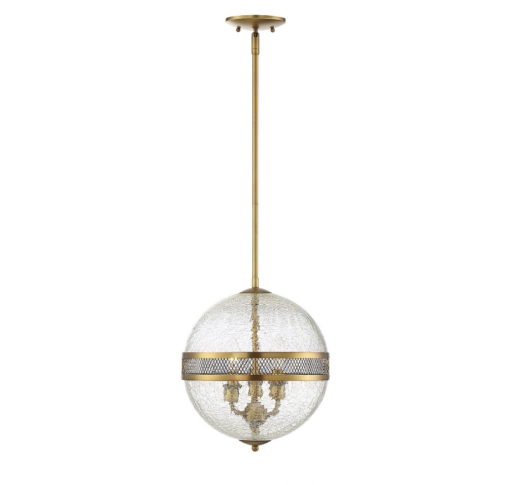 Savoy House-7-200-3-322-3 Light Pendant-Industrial Style with Contemporary and Transitional Inspirations-13 inches tall by 12 inches wide Warm Brass  Polished Pewter Finish with Crackled Glass