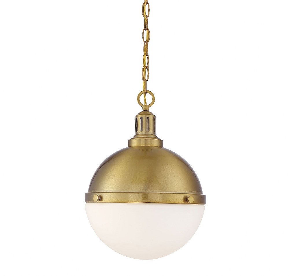 Savoy House-7-203-2-322-2 Light Pendant-Transitional Style with Industrial and Mid-Century Modern Inspirations-17.75 inches tall by 13 inches wide   Warm Brass Finish with White Opal Glass