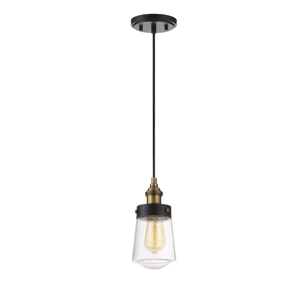 Savoy House-7-2064-1-51-1 Light Mini Pendant-Industrial Style with Vintage and Contemporary Inspirations-39.75 inches tall by 4.75 inches wide   Vintage Black/Warm Brass Finish with Clear Glass