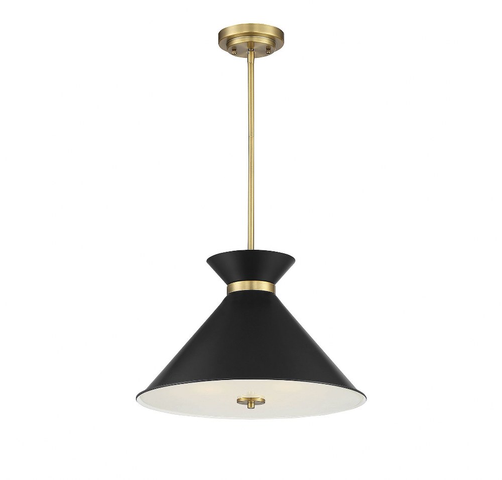 Savoy House-7-2416-3-143-3 Light Pendant-Mid-Century Modern Style with Modern and Contemporary Inspirations-11 inches tall by 18 inches wide Black/Warm Brass  White/Brass Finish with Clear Glass with 