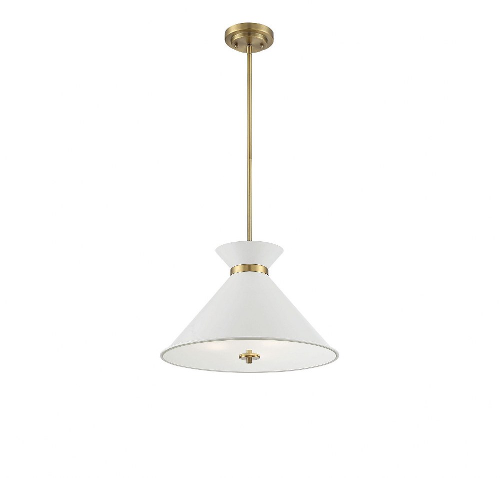 Savoy House-7-2416-3-160-3 Light Pendant-Mid-Century Modern Style with Modern and Contemporary Inspirations-11 inches tall by 18 inches wide White/Brass  White/Brass Finish with Clear Glass with White