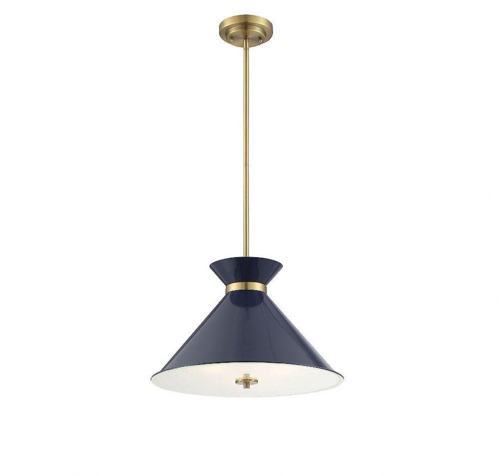 Savoy House-7-2416-3-161-3 Light Pendant-Mid-Century Modern Style with Modern and Contemporary Inspirations-11 inches tall by 18 inches wide Navy Blue/Brass  White/Brass Finish with Clear Glass with W