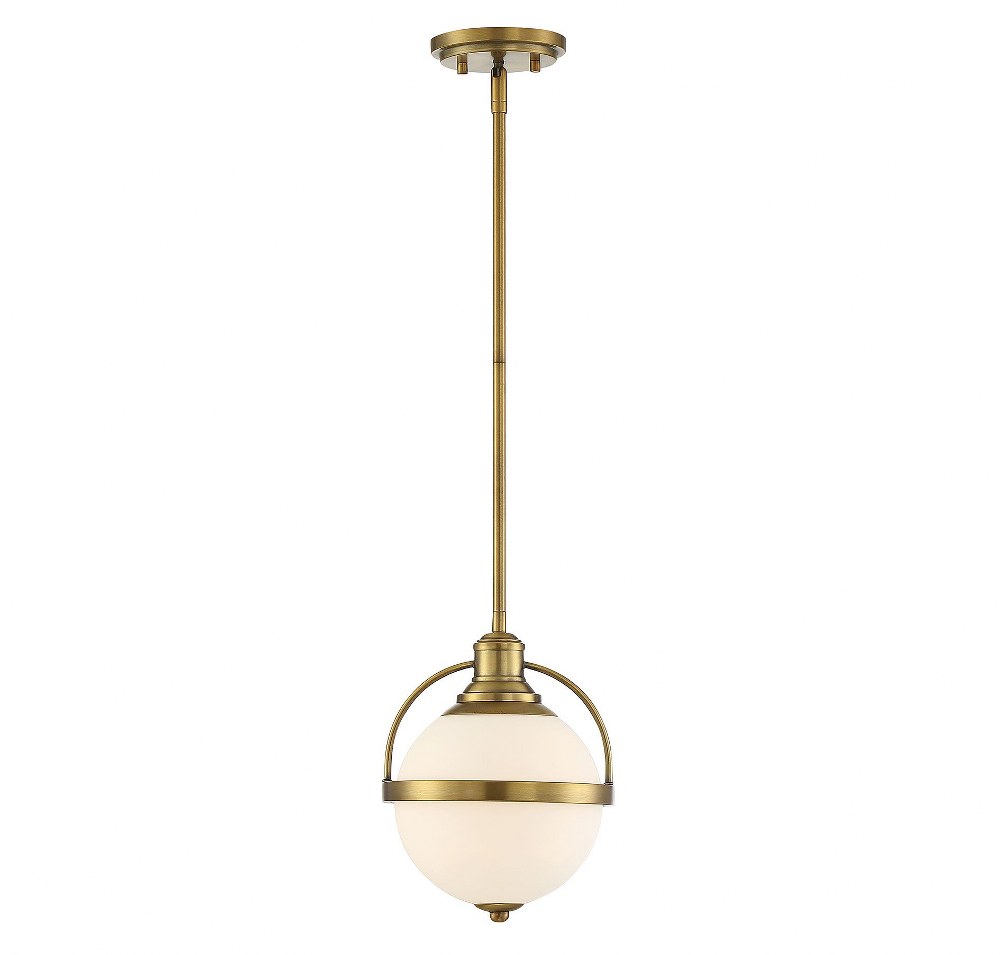 Savoy House-7-3100-1-322-1 Light Pendant-Transitional Style with Mid-Century Modern and Bohemian Inspirations-11.5 inches tall by 8.75 inches wide Warm Brass  Warm Brass Finish with White Opal Glass