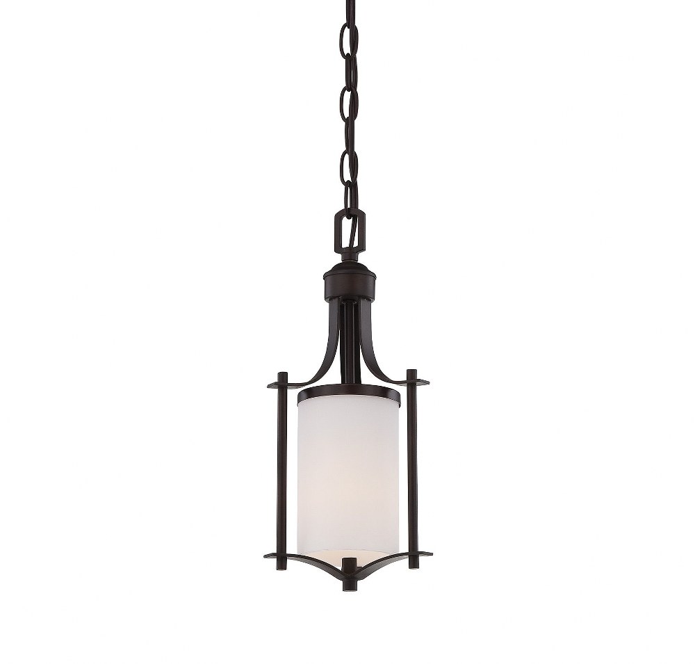 Savoy House-7-336-1-13-1 Light Mini Pendant-Transitional Style with Contemporary Inspirations-14.5 inches tall by 6.5 inches wide   English Bronze Finish with White Opal Glass
