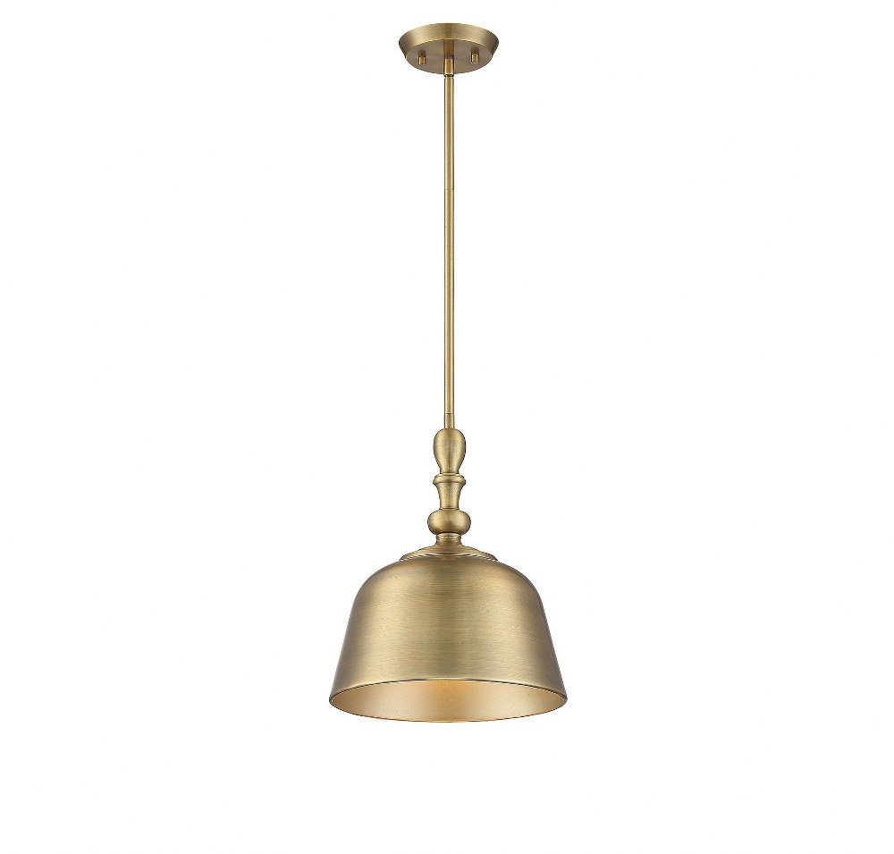 Savoy House-7-3751-1-322-1 Light Pendant-Transitional Style with Farmhouse and Contemporary Inspirations-14 inches tall by 12 inches wide Warm Brass  Satin Nickel Finish with Satin Nickel Metal Shade