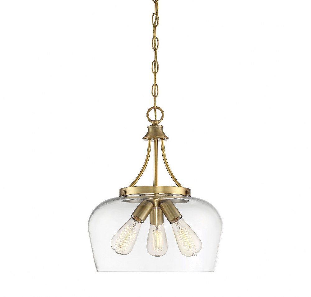 Savoy House-7-4034-3-322-3 Light Pendant-Transitional Style with Contemporary and Bohemian Inspirations-18 inches tall by 15 inches wide   Warm Brass Finish with Clear Glass