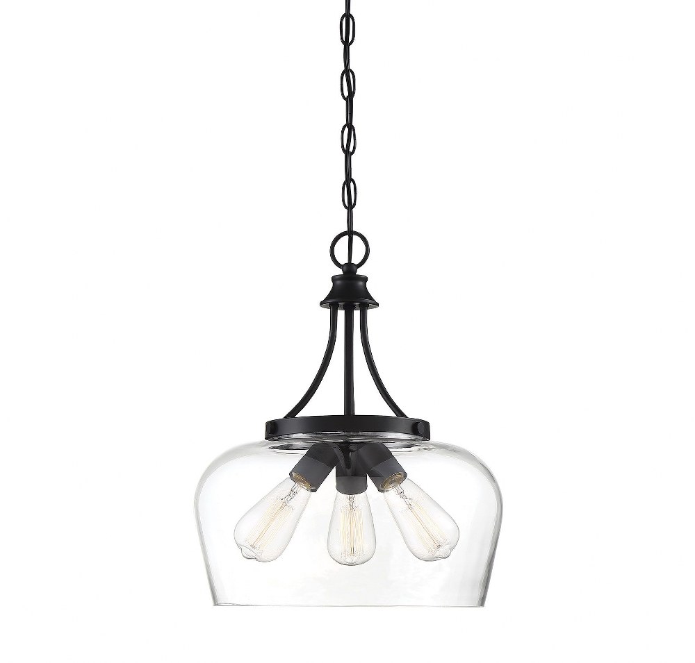 Savoy House-7-4034-3-BK-3 Light Pendant-Transitional Style with Contemporary and Bohemian Inspirations-18 inches tall by 15 inches wide   Black Finish with Clear Glass