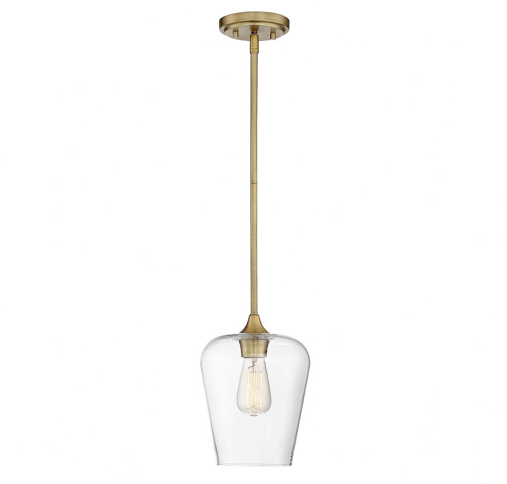 Savoy House-7-4036-1-322-1 Light Pendant-Contemporary Style with Transitional and Bohemian Inspirations-10.5 inches tall by 8 inches wide Warm Brass  Warm Brass Finish with Clear Glass