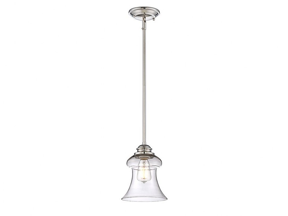 Savoy House-7-4132-1-109-1 Light Mini Pendant-Industrial Style with Transitional Inspirations-10.5 inches tall by 7.5 inches wide   Polished Nickel Finish with Clear Glass