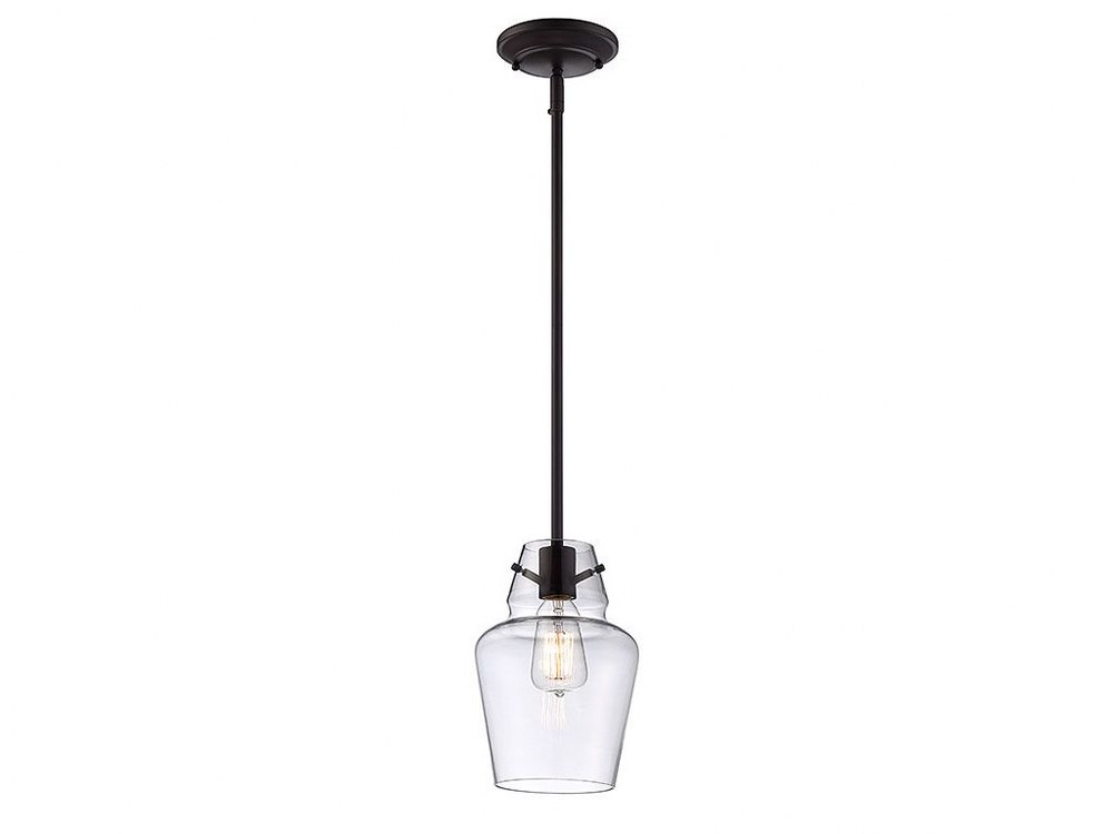 Savoy House-7-4134-1-13-1 Light Mini Pendant-Industrial Style with Transitional and Contemporary Inspirations-10.5 inches tall by 4.5 inches wide English Bronze  Satin Nickel Finish with Clear Glass