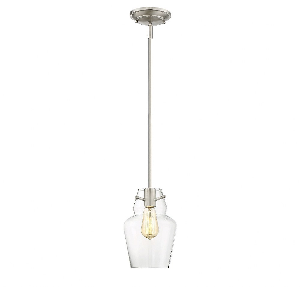 Savoy House-7-4134-1-SN-1 Light Mini Pendant-Industrial Style with Transitional and Contemporary Inspirations-10.5 inches tall by 4.5 inches wide   Satin Nickel Finish with Clear Glass