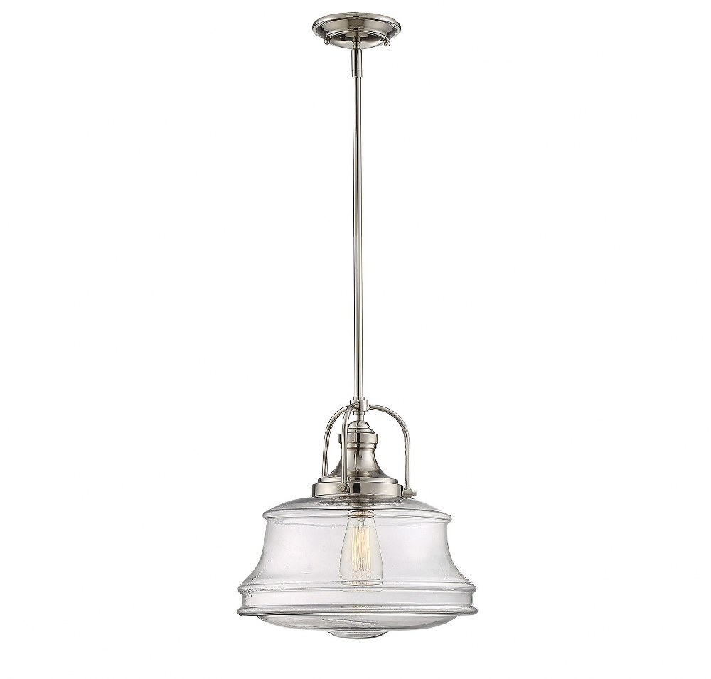 Savoy House-7-5012-1-109-1 Light Pendant-Farmhouse Style with Rustic Inspirations-16.5 inches tall by 14 inches wide Polished Nickel  English Bronze Finish with Clear Glass