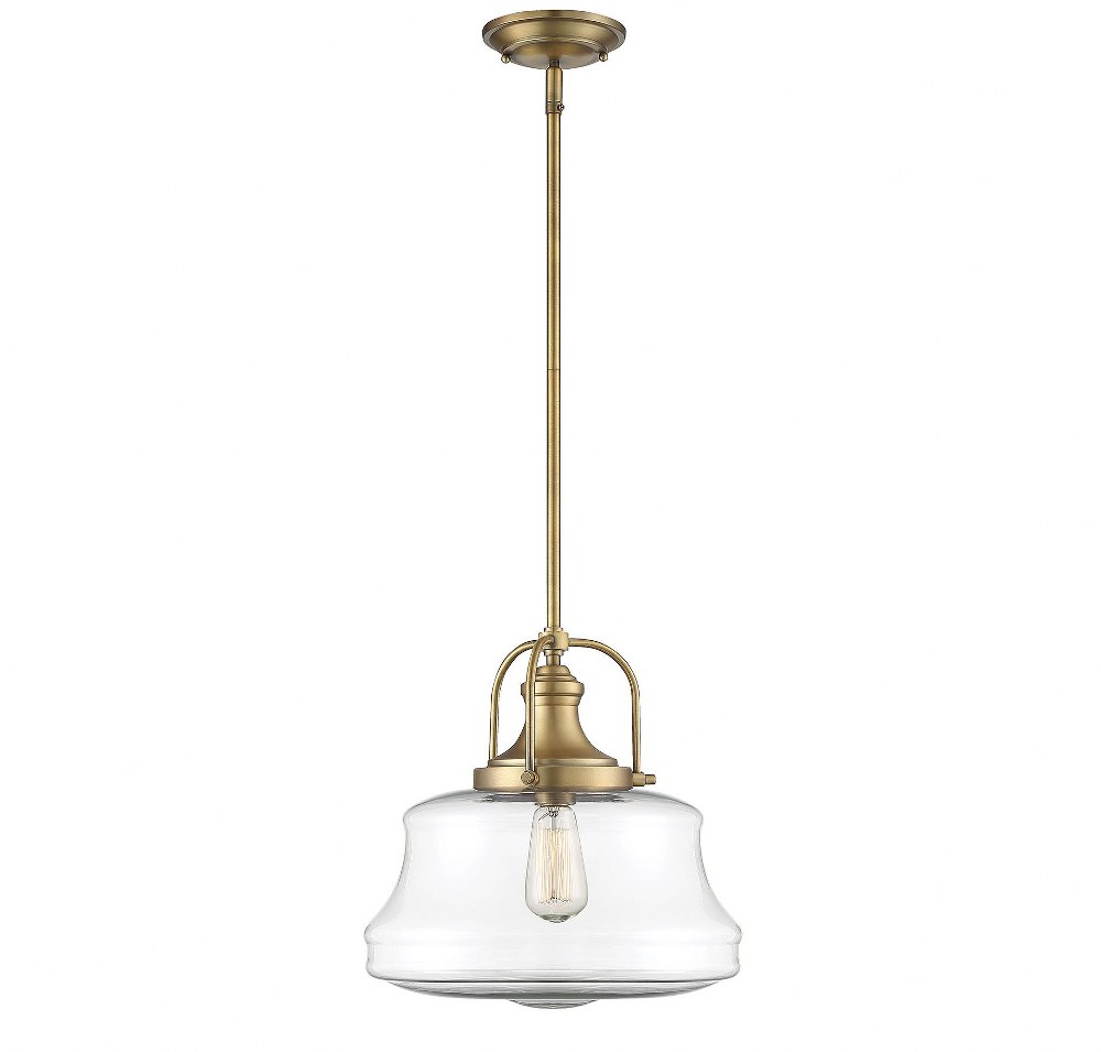 Savoy House-7-5012-1-322-1 Light Pendant-Farmhouse Style with Rustic Inspirations-16.5 inches tall by 14 inches wide Warm Brass  English Bronze Finish with Clear Glass