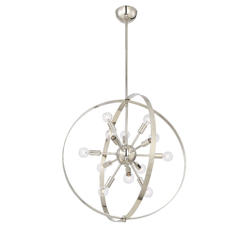 Savoy House-7-6098-12-109-12 Light Chandelier-Contemporary Style with Modern and Mid-Century Modern Inspirations-26.5 inches tall by 24.5 inches wide Polished Nickel  Classic Bronze Finish