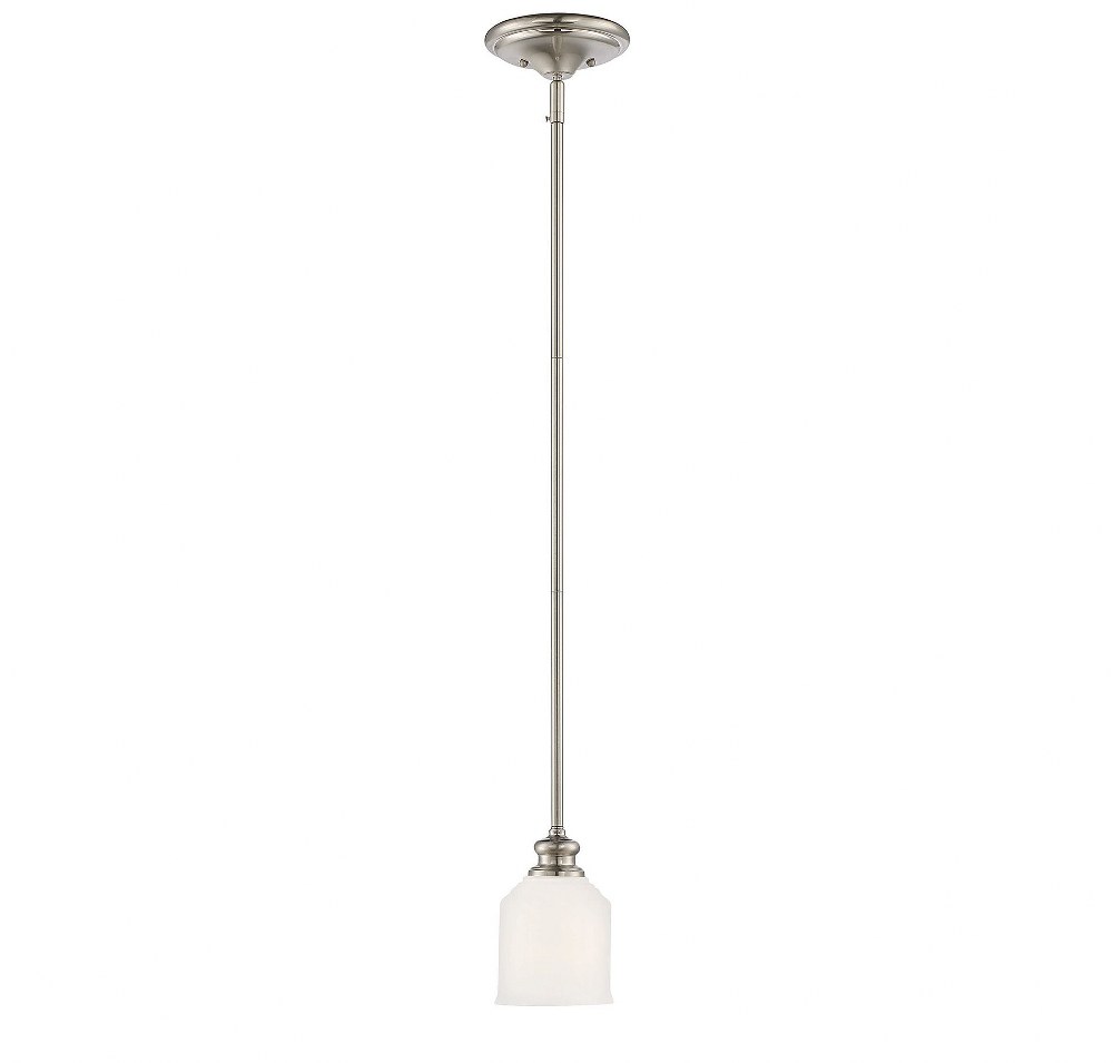 Savoy House-7-6834-1-SN-1 Light Mini Pendant-Traditional Style with Transitional Inspirations-39 inches tall by 5 inches wide   Satin Nickel Finish with Etched White Glass