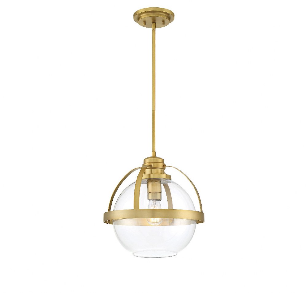 Savoy House-7-7201-1-322-1 Light Pendant-Mid-Century Modern Style with Contemporary and Transitional Inspirations-14 inches tall by 14 inches wide Warm Brass  Matte Black Finish with Clear Glass