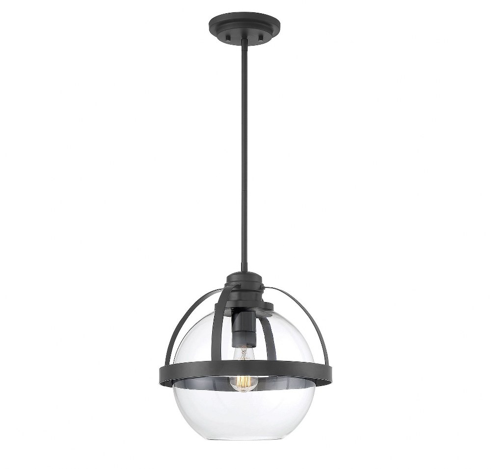 Savoy House-7-7201-1-89-1 Light Pendant-Mid-Century Modern Style with Contemporary and Transitional Inspirations-14 inches tall by 14 inches wide Matte Black  Matte Black Finish with Clear Glass