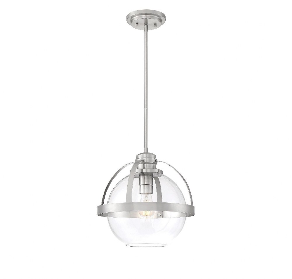 Savoy House-7-7201-1-SN-1 Light Pendant-Mid-Century Modern Style with Contemporary and Transitional Inspirations-14 inches tall by 14 inches wide Satin Nickel  Matte Black Finish with Clear Glass