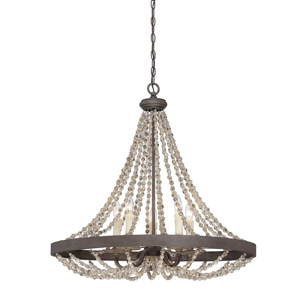 Savoy House-7-7406-5-39-5 Light Pendant-Traditional Style with Country French and Farmhouse Inspirations-30 inches tall by 30 inches wide   Fossil Stone Finish
