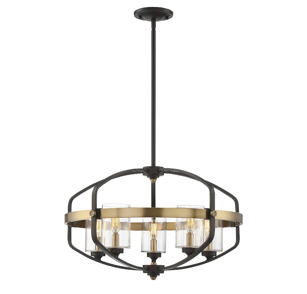 Savoy House-7-8041-5-79-5 Light Pendant-Bohemian Style with Eclectic and Scandinavian Inspirations-20.75 inches tall by 24 inches wide   English Bronze/Warm Brass Finish with Clear Glass