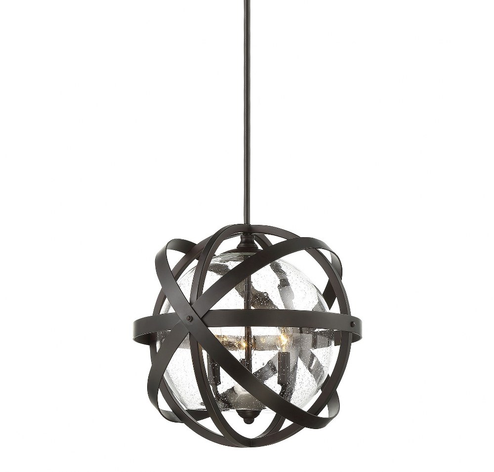 Savoy House-7-8091-3-13-3 Light Outdoor Pendant-Modern Farmhouse Style with Rustic and Transitional Inspirations-16.57 inches tall by 17.05 inches wide   English Bronze Finish with Seeded Glass