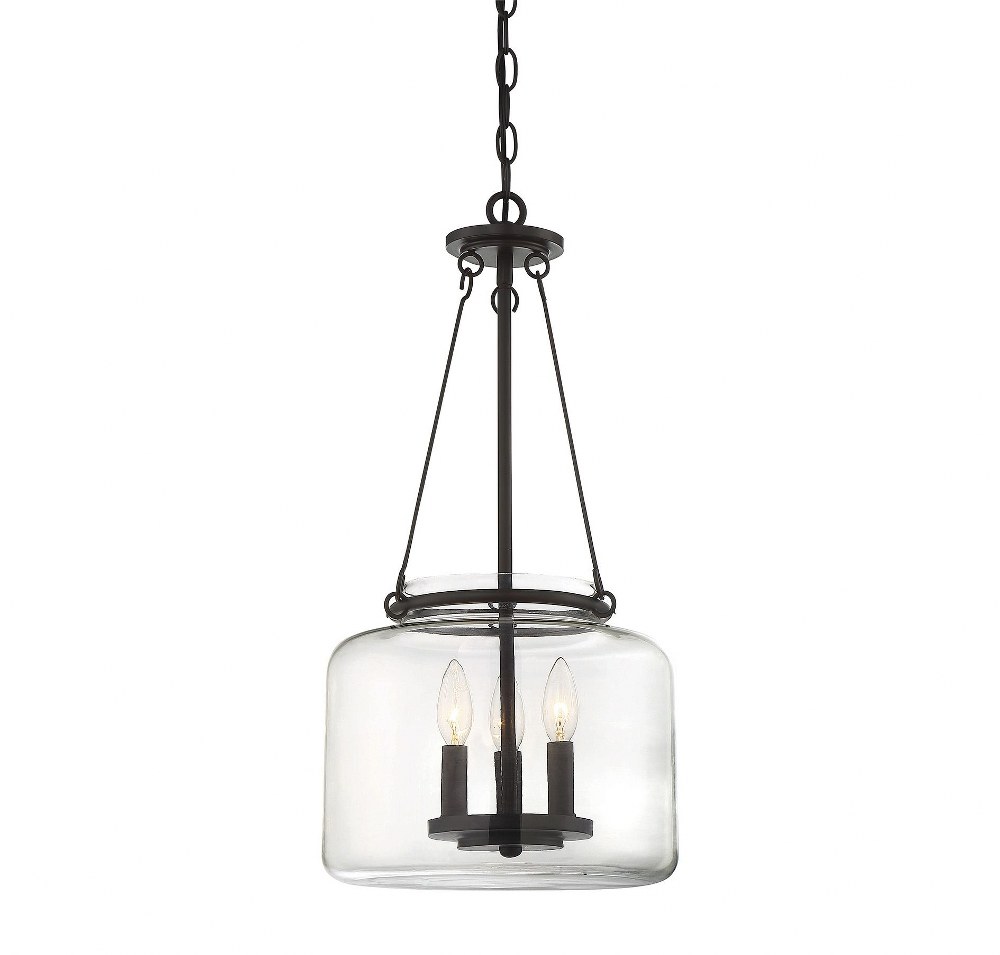 Savoy House-7-9006-3-13-3 Light Pendant-Transitional Style with Traditional and Vintage Inspirations-24 inches tall by 12 inches wide English Bronze  Satin Nickel Finish with Clear Glass