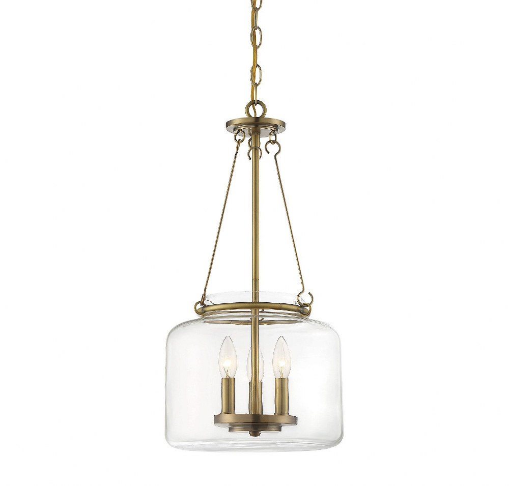 Savoy House-7-9006-3-322-3 Light Pendant-Transitional Style with Traditional and Vintage Inspirations-24 inches tall by 12 inches wide Warm Brass  Satin Nickel Finish with Clear Glass