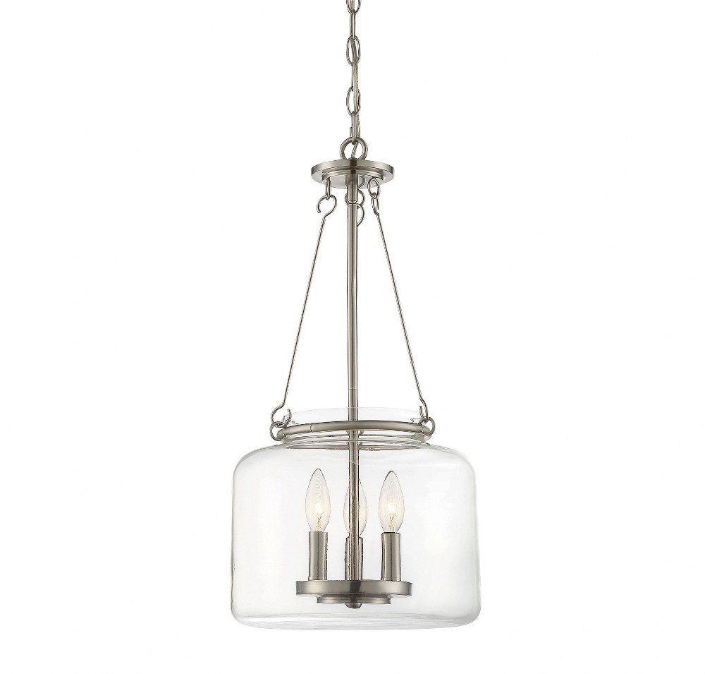 Savoy House-7-9006-3-SN-3 Light Pendant-Transitional Style with Traditional and Vintage Inspirations-24 inches tall by 12 inches wide Satin Nickel  Satin Nickel Finish with Clear Glass