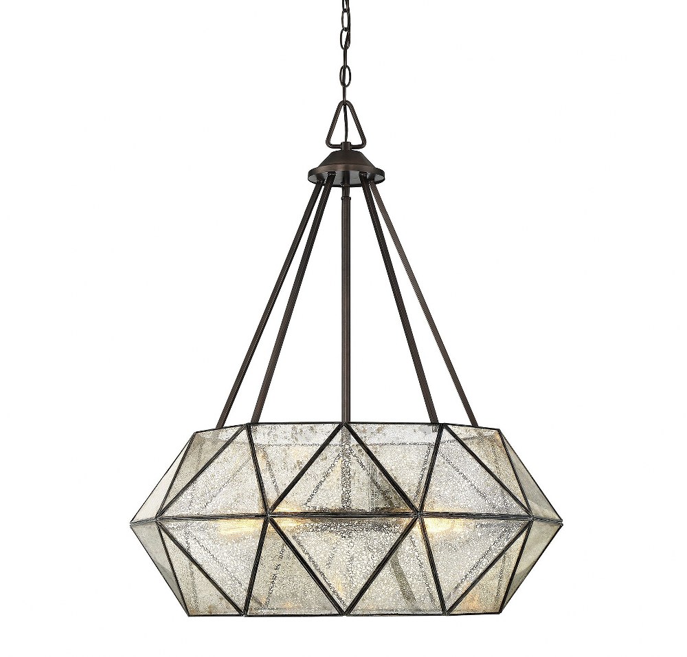 Savoy House-7-9009-5-28-5 Light Pendant-Industrial Style with Contemporary and Rustic Inspirations-34 inches tall by 28 inches wide   Oiled Burnished Bronze Finish with Mercury Glass