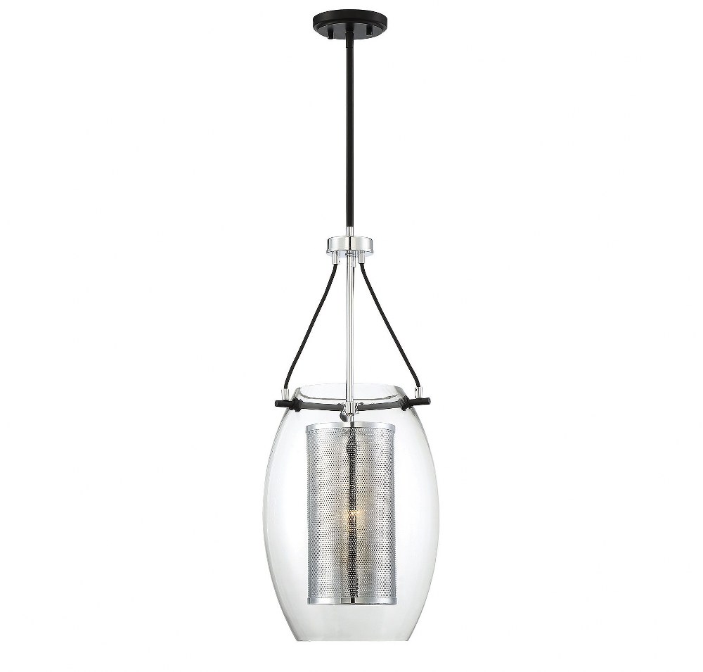 Savoy House-7-9063-1-67-1 Light Pendant-Industrial Style with Contemporary and Bohemian Inspirations-28.5 inches tall by 12 inches wide Matte Black/Polished Chrome  Warm Brass/Bronze Finish with Clear