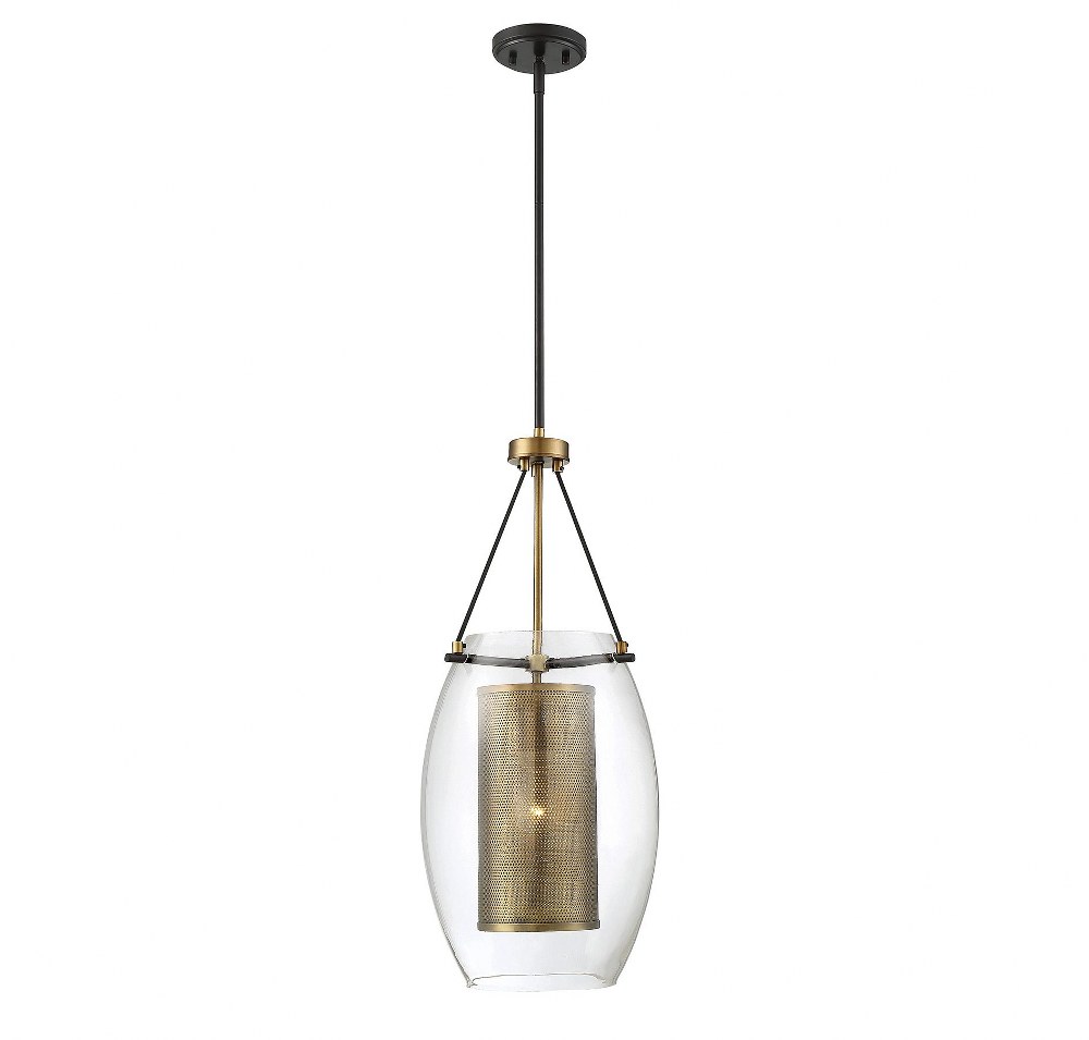 Savoy House-7-9063-1-95-1 Light Pendant-Industrial Style with Contemporary and Bohemian Inspirations-28.5 inches tall by 12 inches wide Warm Brass/Bronze  Warm Brass/Bronze Finish with Clear Glass