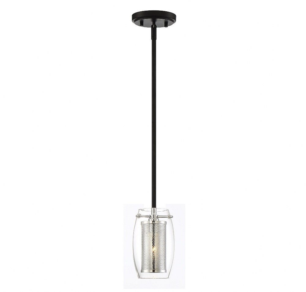 Savoy House-7-9064-1-67-1 Light Mini Pendant-Traditional Style with Transitional and Contemporary Inspirations-7 inches tall by 4.75 inches wide Matte Black/Polished Chrome  Warm Brass/Bronze Finish w