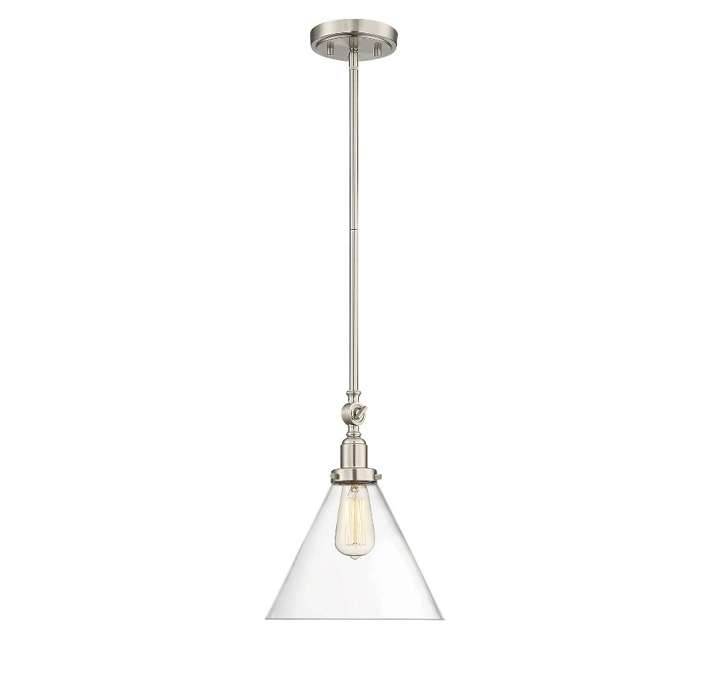 Savoy House-7-9132-1-SN-Drake - Pendant in Vintage Style-10.25 Inches Tall and 10 Inches Wide Satin Nickel  Satin Nickel Finish with Clear Glass