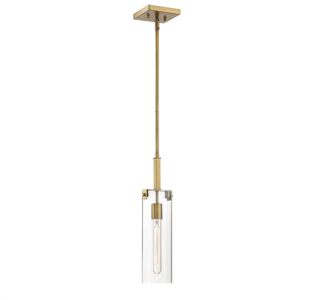 Savoy House-7-9770-1-322-1 Light Mini Pendant-Contemporary Style with Modern and Scandiinavian Inspirations-15.75 inches tall by 5.13 inches wide   Warm Brass Finish with Clear Glass