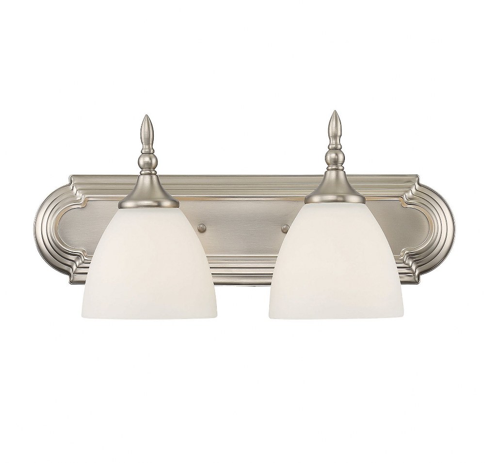 Savoy House-8-1007-2-SN-2 Light Bath Bar-Transitional Style with Traditional Inspirations-8 inches tall by 18 inches wide   Satin Nickel Finish with White Frosted Glass