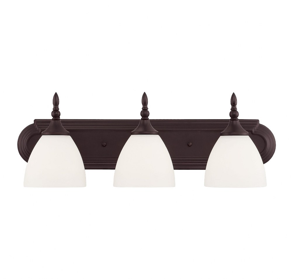 Savoy House-8-1007-3-13-3 Light Bath Bar-Transitional Style with Traditional Inspirations-8 inches tall by 24 inches wide English Bronze  Satin Nickel Finish with White Frosted Glass