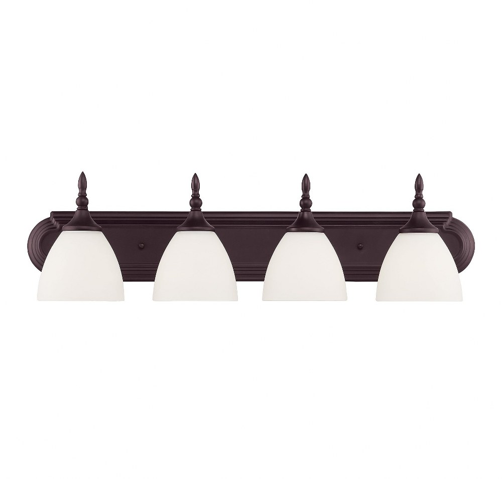 Savoy House-8-1007-4-13-4 Light Bath Bar-Transitional Style with Traditional Inspirations-8 inches tall by 30 inches wide English Bronze  Satin Nickel Finish with White Frosted Glass